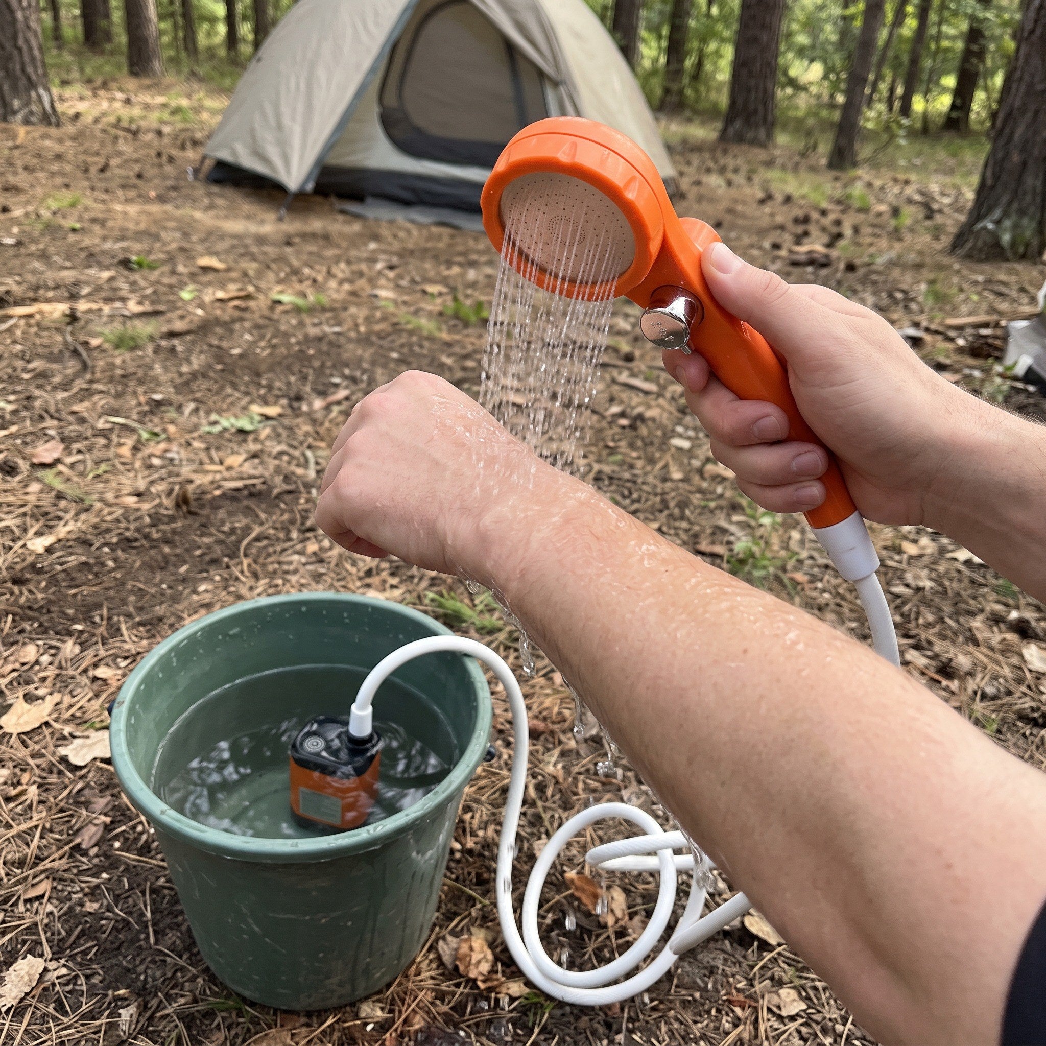 Trailbrook camping shower in outdoor rinse scene 1