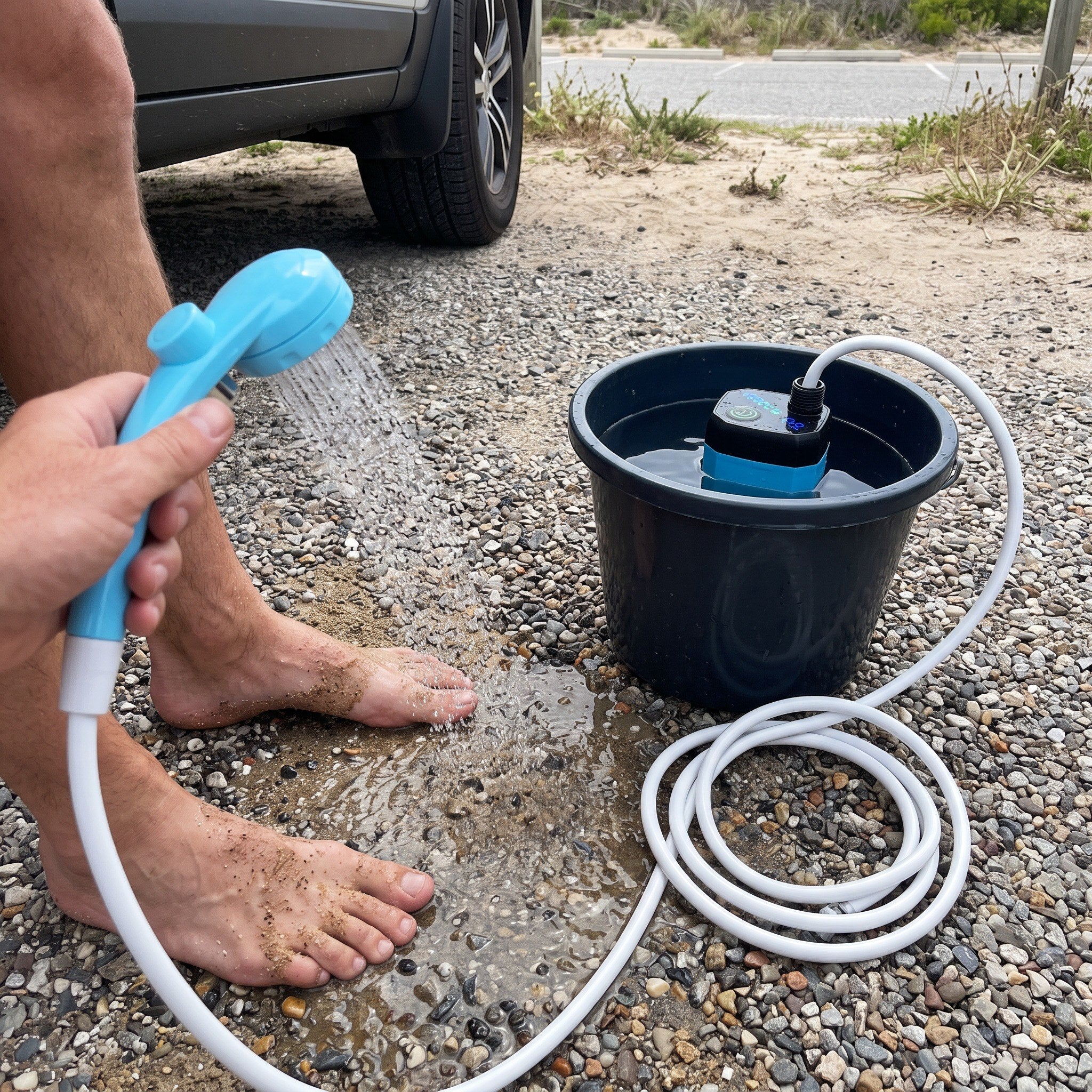 Trailbrook camping shower in outdoor rinse scene 2